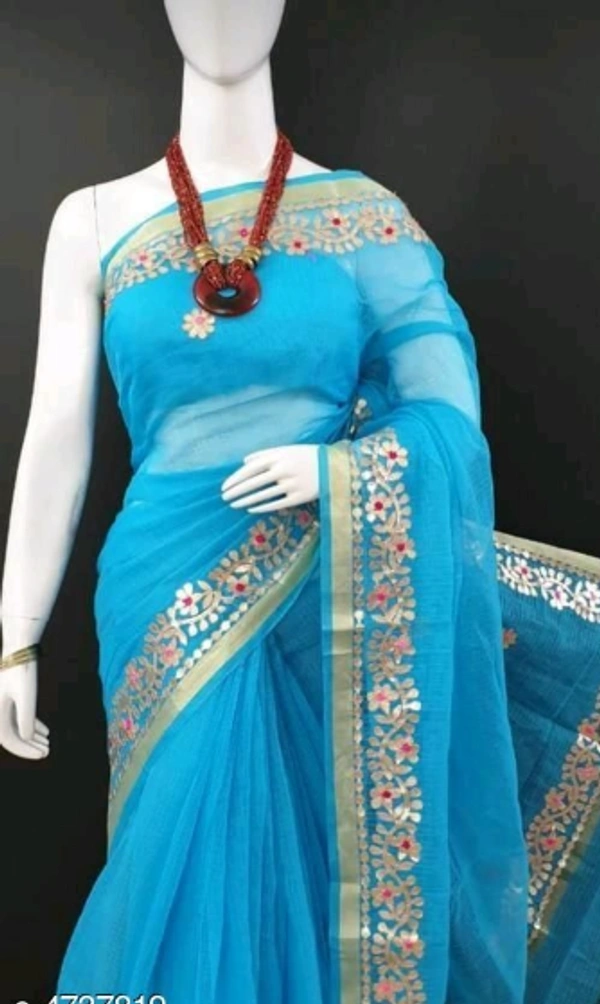 Rajastnai Orange Kota Doriya Cotton Lace Border Light Weigh twomen's Saree With Separate Blouse Piece - Light Blue, Free Size, Cotton, Pack of1